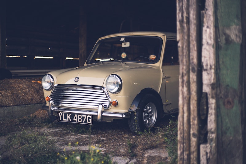 vintage car in barn